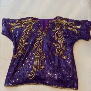 Avalon by Harrison Morgan Purple and Gold Sequin Top